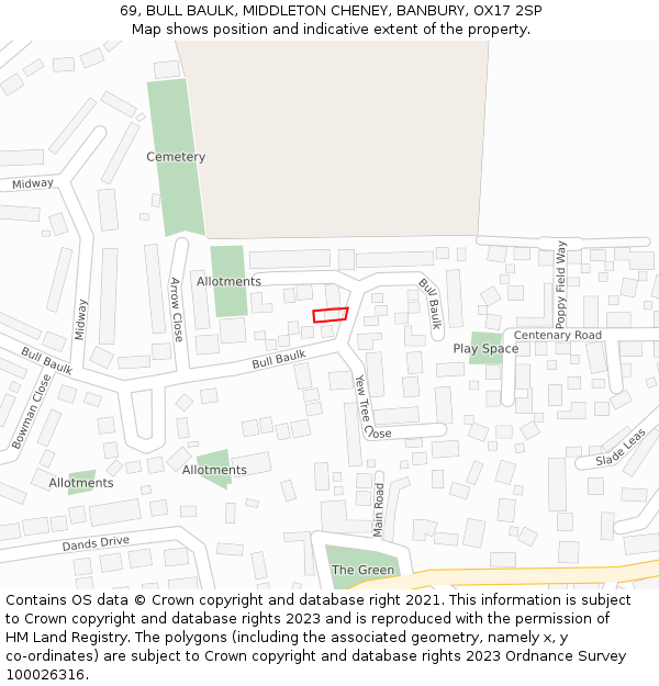 69, BULL BAULK, MIDDLETON CHENEY, BANBURY, OX17 2SP: Location map and indicative extent of plot