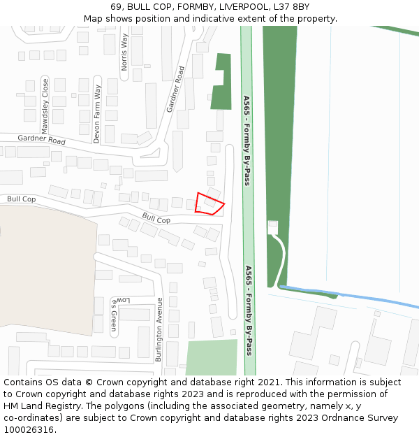 69, BULL COP, FORMBY, LIVERPOOL, L37 8BY: Location map and indicative extent of plot