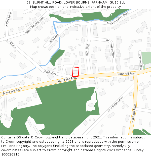 69, BURNT HILL ROAD, LOWER BOURNE, FARNHAM, GU10 3LL: Location map and indicative extent of plot