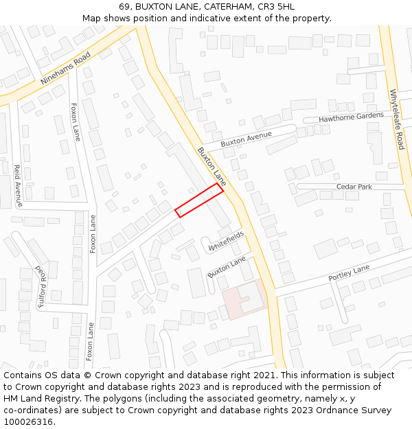 69, BUXTON LANE, CATERHAM, CR3 5HL: Location map and indicative extent of plot