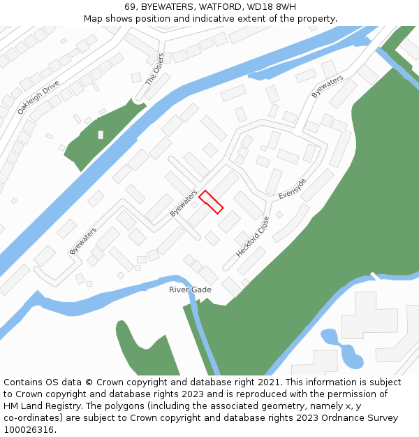 69, BYEWATERS, WATFORD, WD18 8WH: Location map and indicative extent of plot