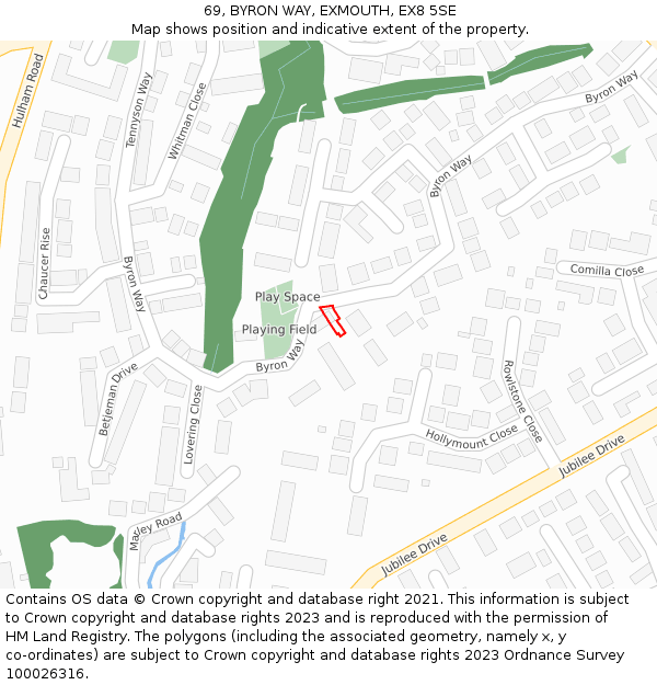 69, BYRON WAY, EXMOUTH, EX8 5SE: Location map and indicative extent of plot