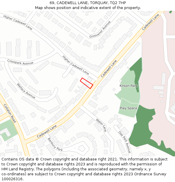 69, CADEWELL LANE, TORQUAY, TQ2 7HP: Location map and indicative extent of plot