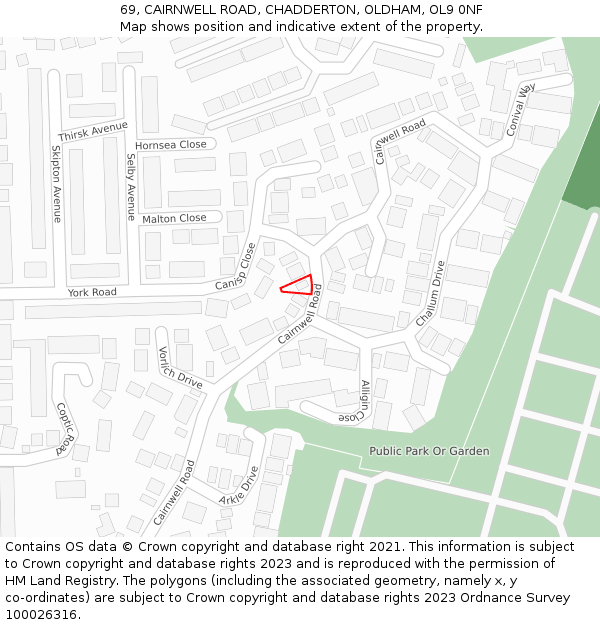 69, CAIRNWELL ROAD, CHADDERTON, OLDHAM, OL9 0NF: Location map and indicative extent of plot