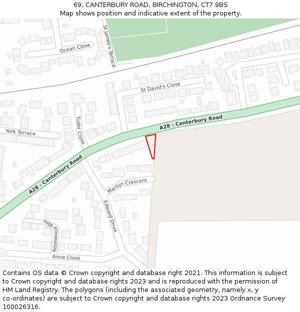 69, CANTERBURY ROAD, BIRCHINGTON, CT7 9BS: Location map and indicative extent of plot