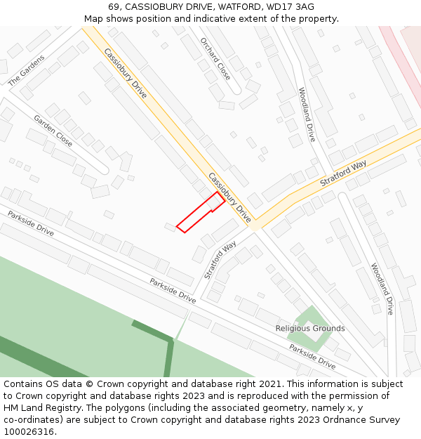 69, CASSIOBURY DRIVE, WATFORD, WD17 3AG: Location map and indicative extent of plot