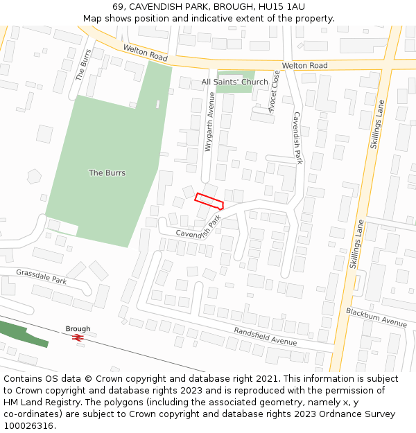 69, CAVENDISH PARK, BROUGH, HU15 1AU: Location map and indicative extent of plot