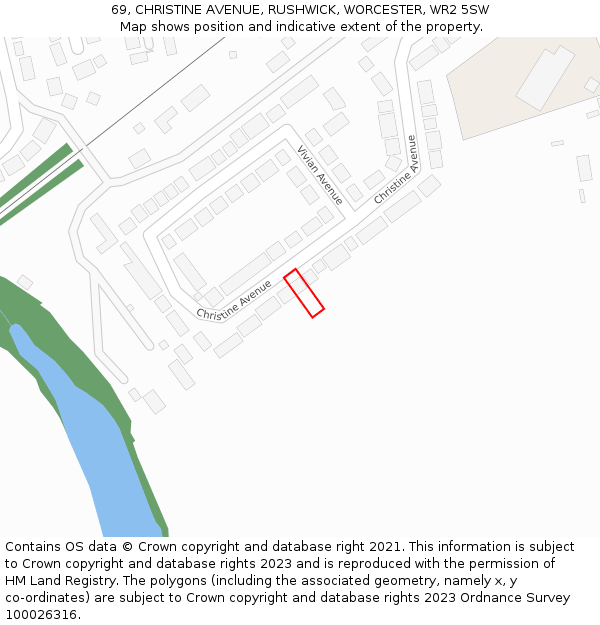 69, CHRISTINE AVENUE, RUSHWICK, WORCESTER, WR2 5SW: Location map and indicative extent of plot