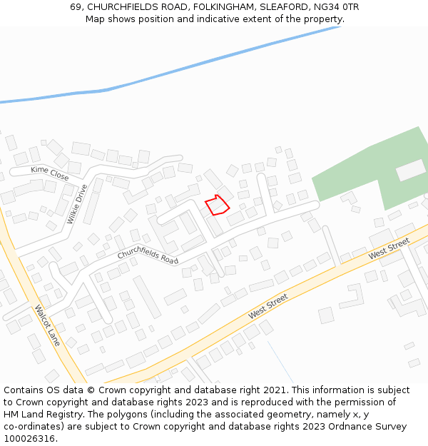 69, CHURCHFIELDS ROAD, FOLKINGHAM, SLEAFORD, NG34 0TR: Location map and indicative extent of plot