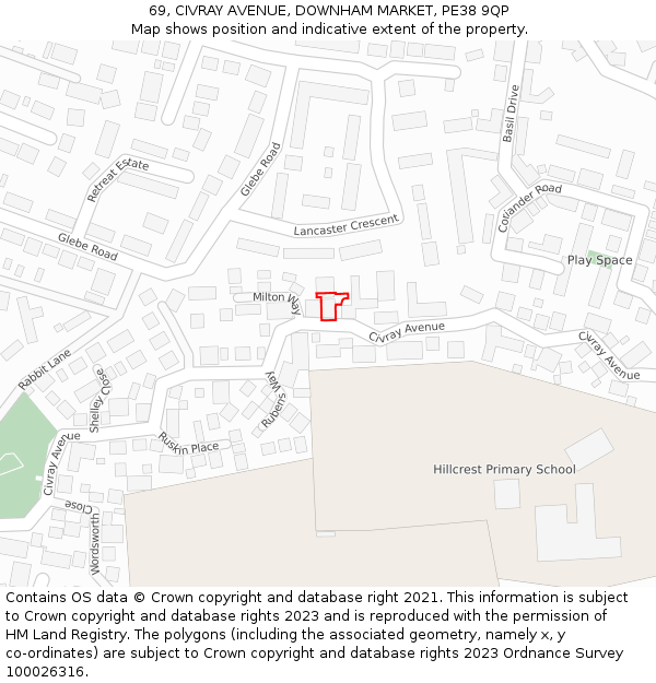 69, CIVRAY AVENUE, DOWNHAM MARKET, PE38 9QP: Location map and indicative extent of plot