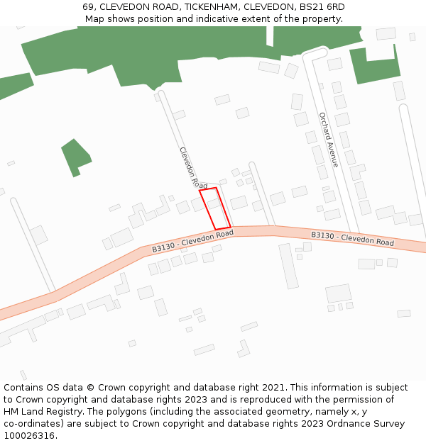 69, CLEVEDON ROAD, TICKENHAM, CLEVEDON, BS21 6RD: Location map and indicative extent of plot