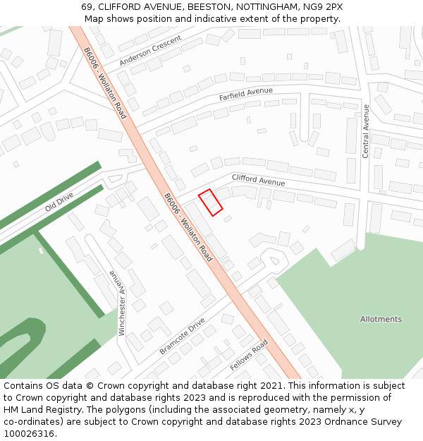 69, CLIFFORD AVENUE, BEESTON, NOTTINGHAM, NG9 2PX: Location map and indicative extent of plot