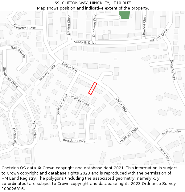 69, CLIFTON WAY, HINCKLEY, LE10 0UZ: Location map and indicative extent of plot