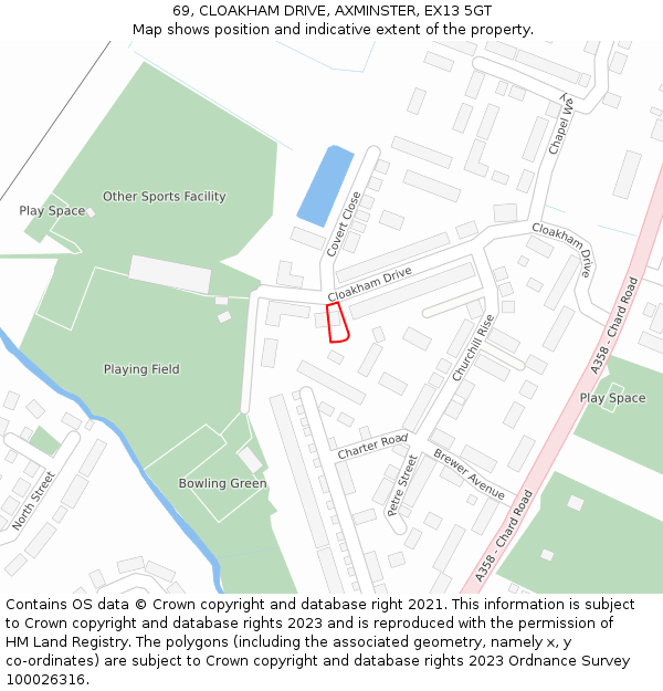 69, CLOAKHAM DRIVE, AXMINSTER, EX13 5GT: Location map and indicative extent of plot