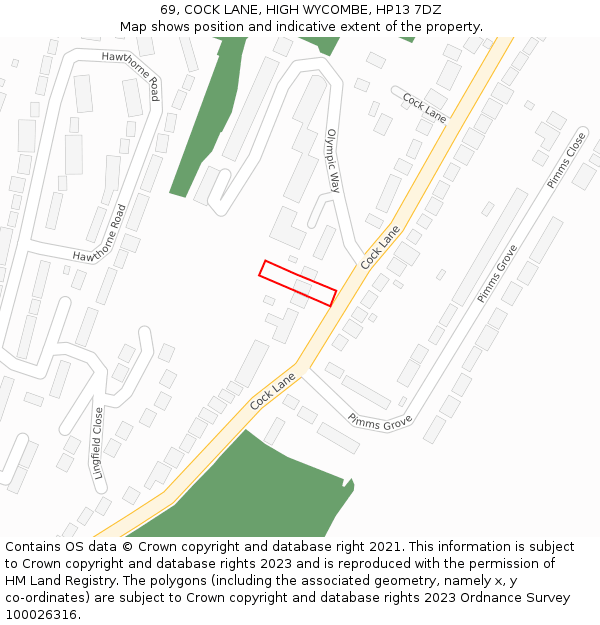 69, COCK LANE, HIGH WYCOMBE, HP13 7DZ: Location map and indicative extent of plot