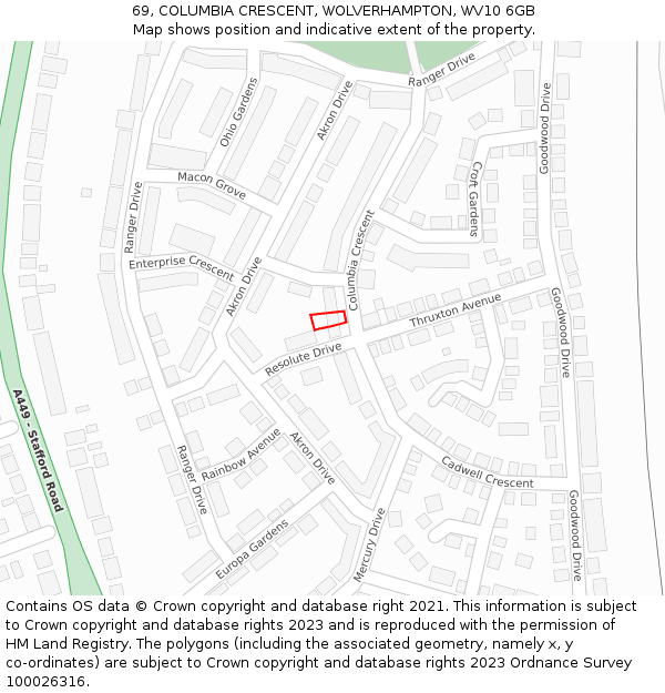 69, COLUMBIA CRESCENT, WOLVERHAMPTON, WV10 6GB: Location map and indicative extent of plot