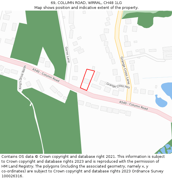 69, COLUMN ROAD, WIRRAL, CH48 1LG: Location map and indicative extent of plot