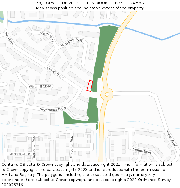 69, COLWELL DRIVE, BOULTON MOOR, DERBY, DE24 5AA: Location map and indicative extent of plot