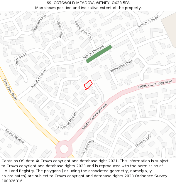 69, COTSWOLD MEADOW, WITNEY, OX28 5FA: Location map and indicative extent of plot