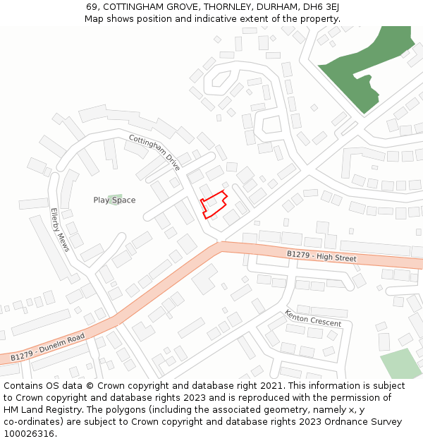 69, COTTINGHAM GROVE, THORNLEY, DURHAM, DH6 3EJ: Location map and indicative extent of plot