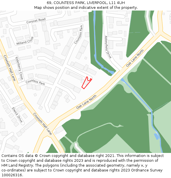 69, COUNTESS PARK, LIVERPOOL, L11 4UH: Location map and indicative extent of plot