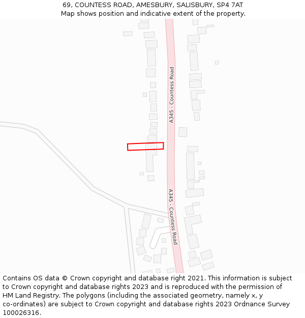 69, COUNTESS ROAD, AMESBURY, SALISBURY, SP4 7AT: Location map and indicative extent of plot