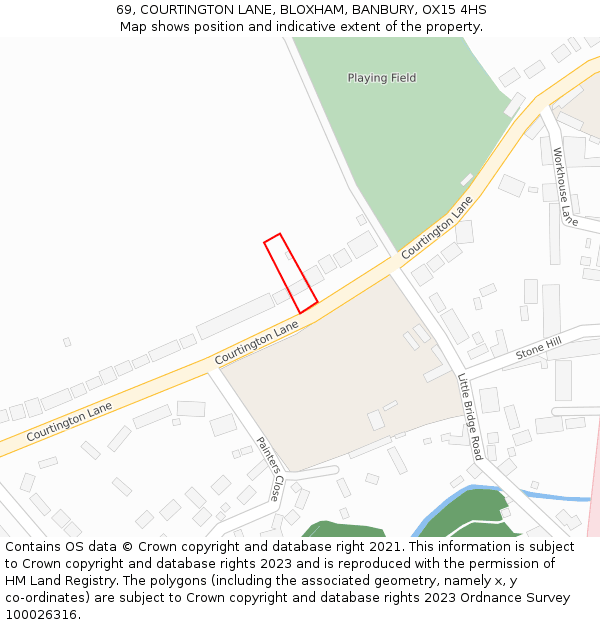 69, COURTINGTON LANE, BLOXHAM, BANBURY, OX15 4HS: Location map and indicative extent of plot