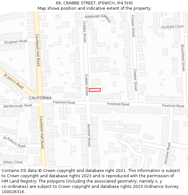 69, CRABBE STREET, IPSWICH, IP4 5HS: Location map and indicative extent of plot