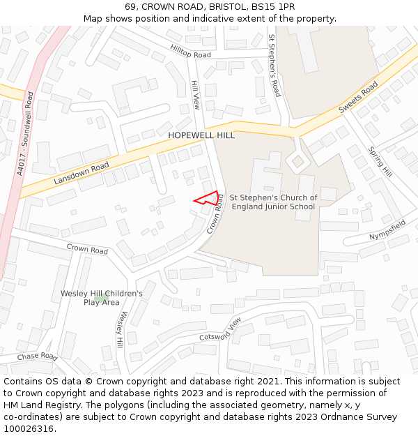 69, CROWN ROAD, BRISTOL, BS15 1PR: Location map and indicative extent of plot