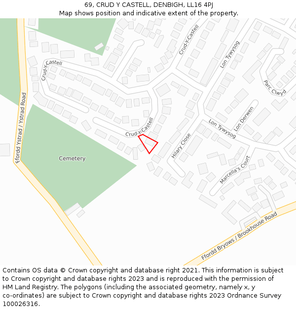 69, CRUD Y CASTELL, DENBIGH, LL16 4PJ: Location map and indicative extent of plot