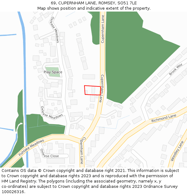 69, CUPERNHAM LANE, ROMSEY, SO51 7LE: Location map and indicative extent of plot