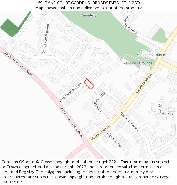 69, DANE COURT GARDENS, BROADSTAIRS, CT10 2SD: Location map and indicative extent of plot