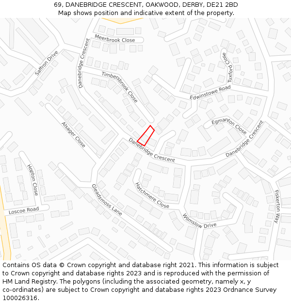 69, DANEBRIDGE CRESCENT, OAKWOOD, DERBY, DE21 2BD: Location map and indicative extent of plot
