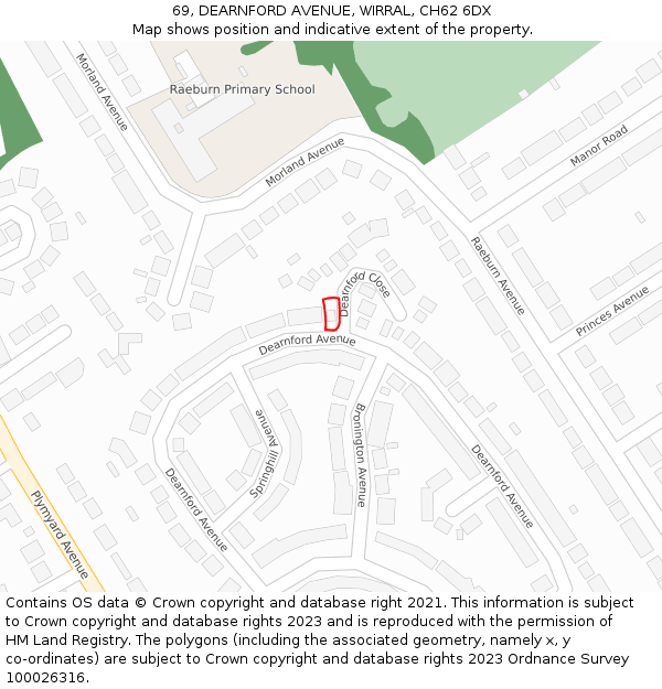 69, DEARNFORD AVENUE, WIRRAL, CH62 6DX: Location map and indicative extent of plot