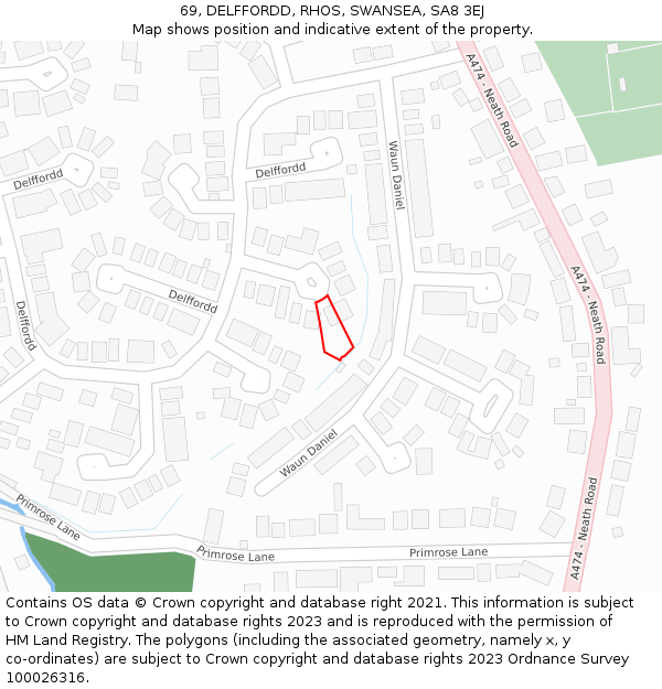 69, DELFFORDD, RHOS, SWANSEA, SA8 3EJ: Location map and indicative extent of plot