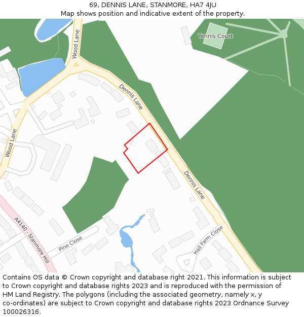 69, DENNIS LANE, STANMORE, HA7 4JU: Location map and indicative extent of plot