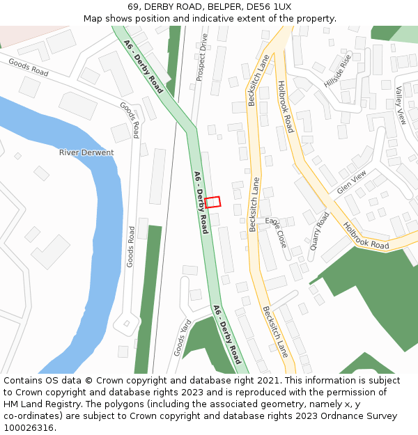 69, DERBY ROAD, BELPER, DE56 1UX: Location map and indicative extent of plot