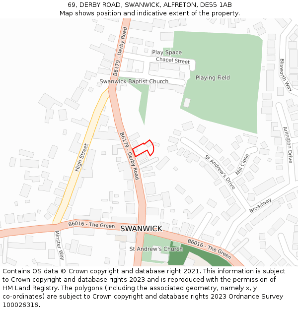 69, DERBY ROAD, SWANWICK, ALFRETON, DE55 1AB: Location map and indicative extent of plot