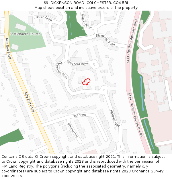 69, DICKENSON ROAD, COLCHESTER, CO4 5BL: Location map and indicative extent of plot