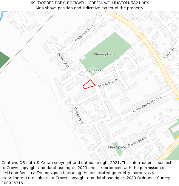 69, DOBREE PARK, ROCKWELL GREEN, WELLINGTON, TA21 9RX: Location map and indicative extent of plot