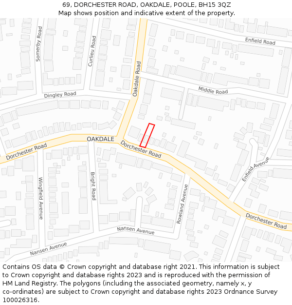 69, DORCHESTER ROAD, OAKDALE, POOLE, BH15 3QZ: Location map and indicative extent of plot