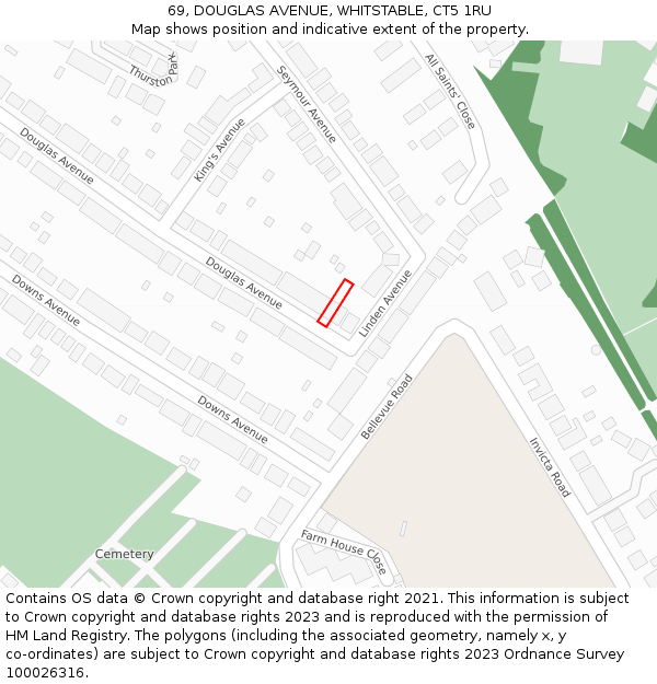 69, DOUGLAS AVENUE, WHITSTABLE, CT5 1RU: Location map and indicative extent of plot