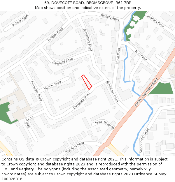 69, DOVECOTE ROAD, BROMSGROVE, B61 7BP: Location map and indicative extent of plot