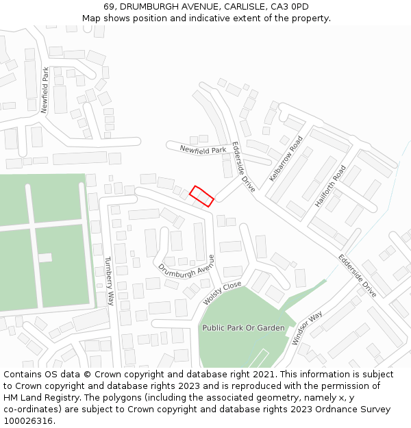 69, DRUMBURGH AVENUE, CARLISLE, CA3 0PD: Location map and indicative extent of plot