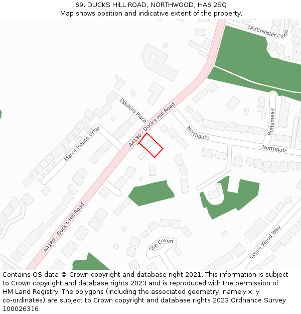 69, DUCKS HILL ROAD, NORTHWOOD, HA6 2SQ: Location map and indicative extent of plot