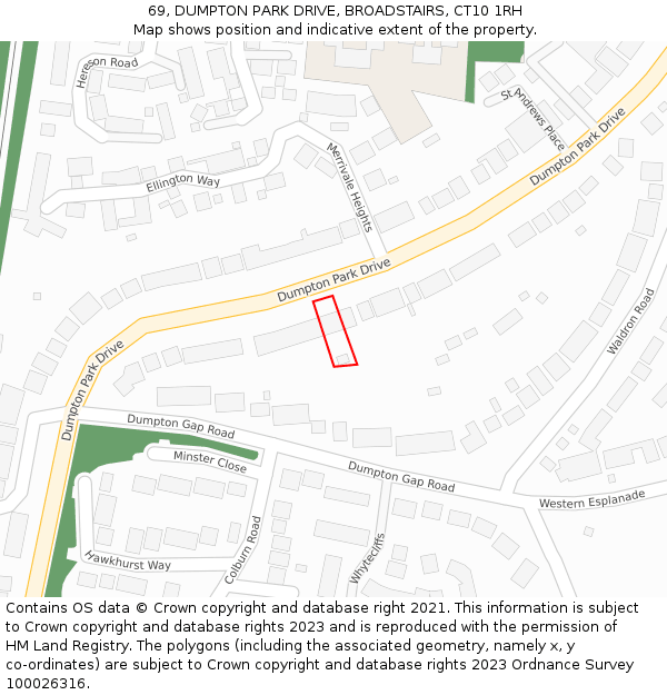 69, DUMPTON PARK DRIVE, BROADSTAIRS, CT10 1RH: Location map and indicative extent of plot
