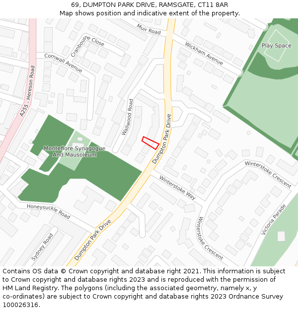 69, DUMPTON PARK DRIVE, RAMSGATE, CT11 8AR: Location map and indicative extent of plot