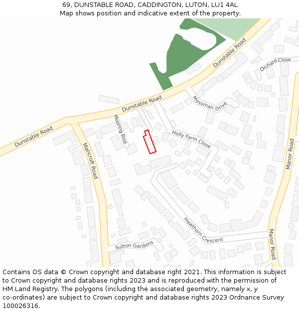 69, DUNSTABLE ROAD, CADDINGTON, LUTON, LU1 4AL: Location map and indicative extent of plot