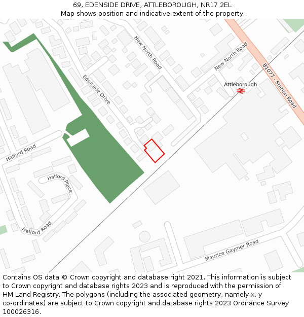 69, EDENSIDE DRIVE, ATTLEBOROUGH, NR17 2EL: Location map and indicative extent of plot