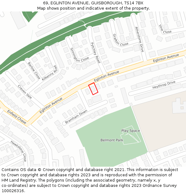 69, EGLINTON AVENUE, GUISBOROUGH, TS14 7BX: Location map and indicative extent of plot